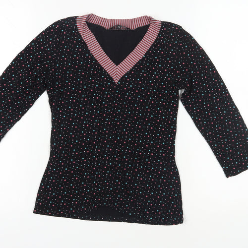 East Women's Black Polka Dot 3/4 Sleeve Blouse Size 10