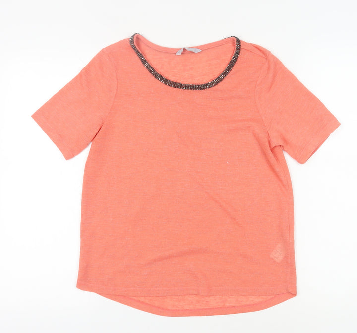 Red Herring Women's Pink Beaded Neck Top, Size 12