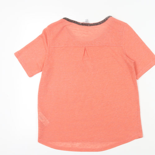 Red Herring Women's Pink Beaded Neck Top, Size 12