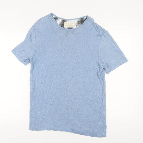 Zara Men's Blue Linen T-Shirt Size L