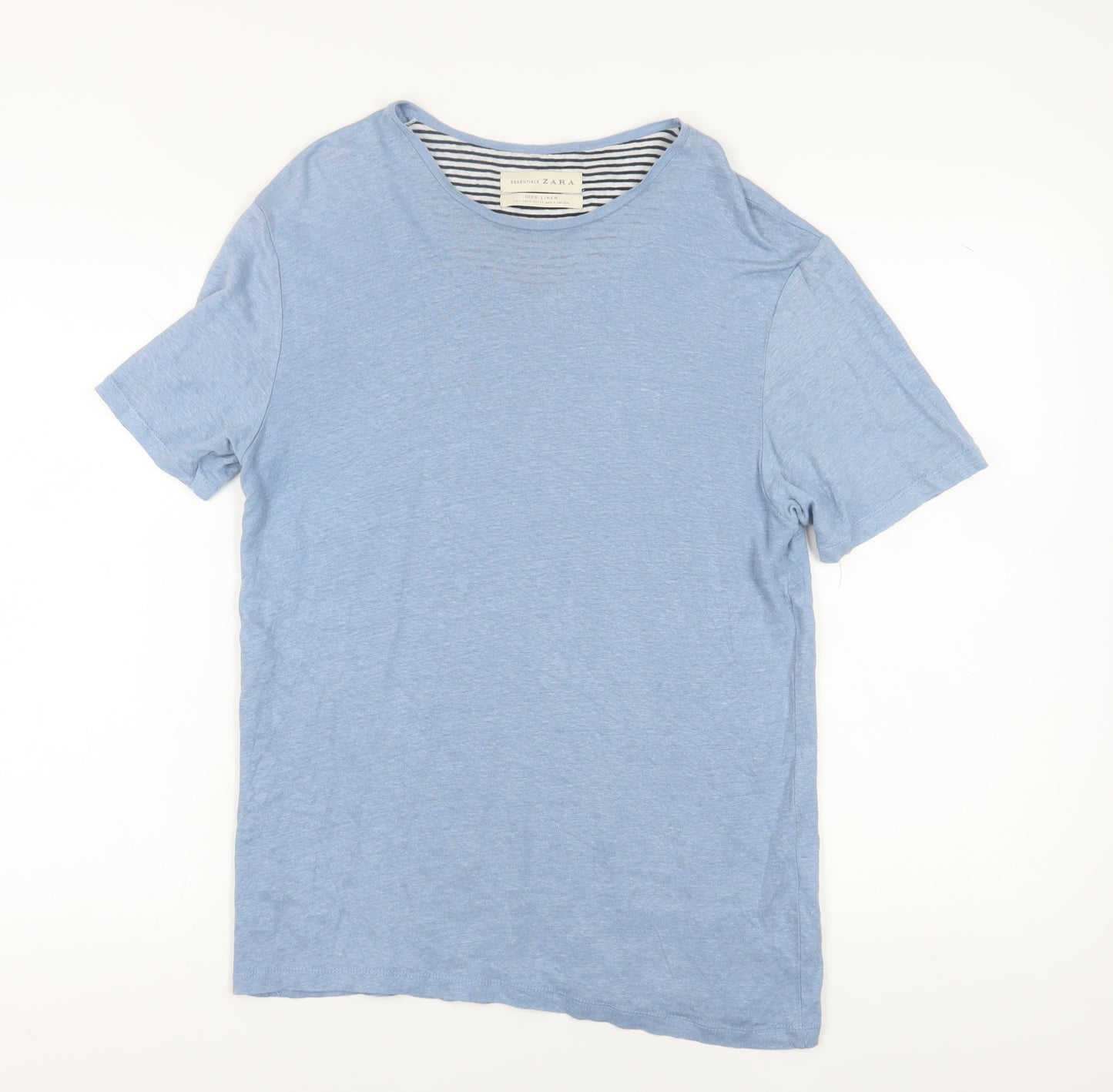Zara Men's Blue Linen T-Shirt Size L