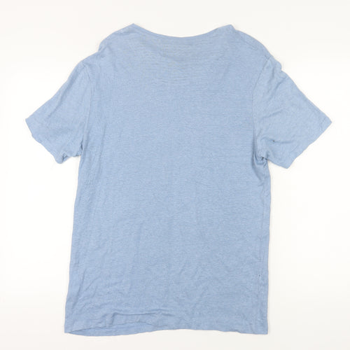 Zara Men's Blue Linen T-Shirt Size L