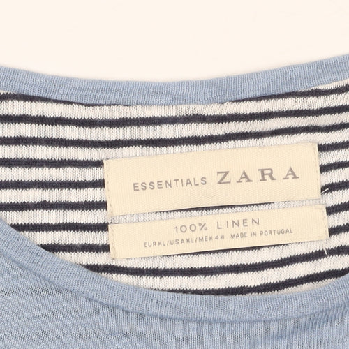 Zara Men's Blue Linen T-Shirt Size L
