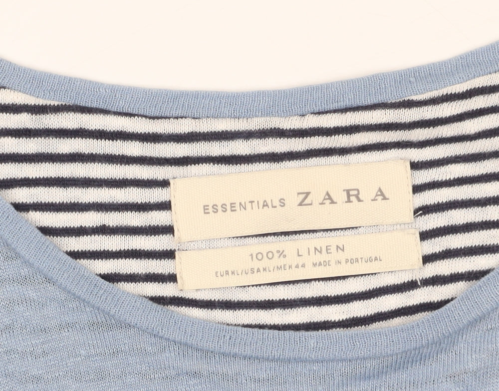 Zara Men's Blue Linen T-Shirt Size L
