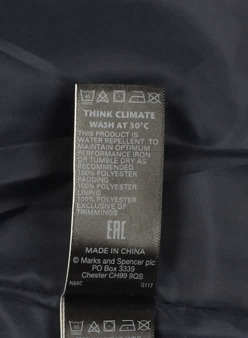 Marks and Spencer Women's Blue Puffer Jacket Size 10 - Winter Essential