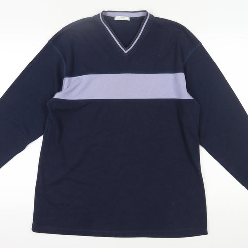 Marks and Spencer Men's Blue V-Neck Pullover Sweatshirt M