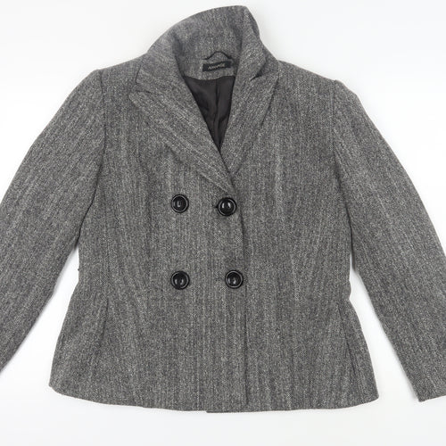 Apanage Women's Grey Wool Blazer, Size 14 Double Breasted