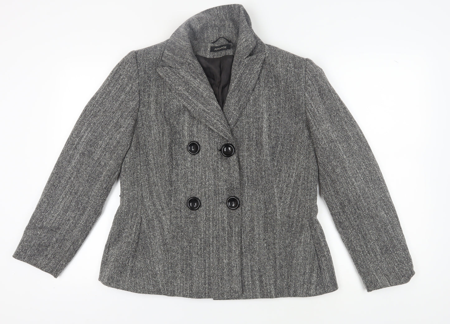 Apanage Women's Grey Wool Blazer, Size 14 Double Breasted
