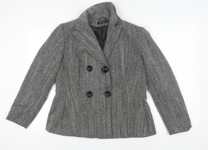 Apanage Women's Grey Wool Blazer, Size 14 Double Breasted