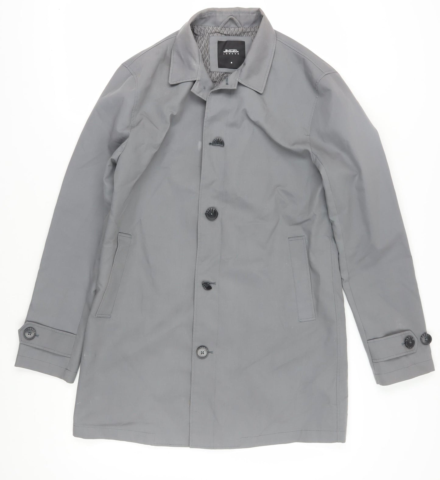 Burton Menswear Grey Cotton Trench Coat for Men M