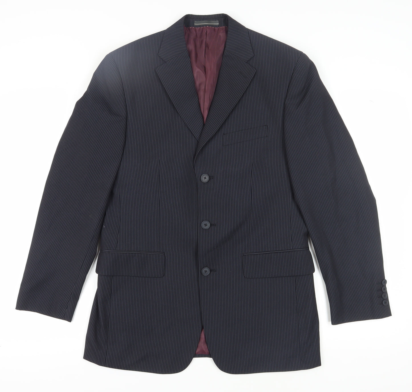 Greenwoods Men's Black Striped Blazer, Size 38R, Formal