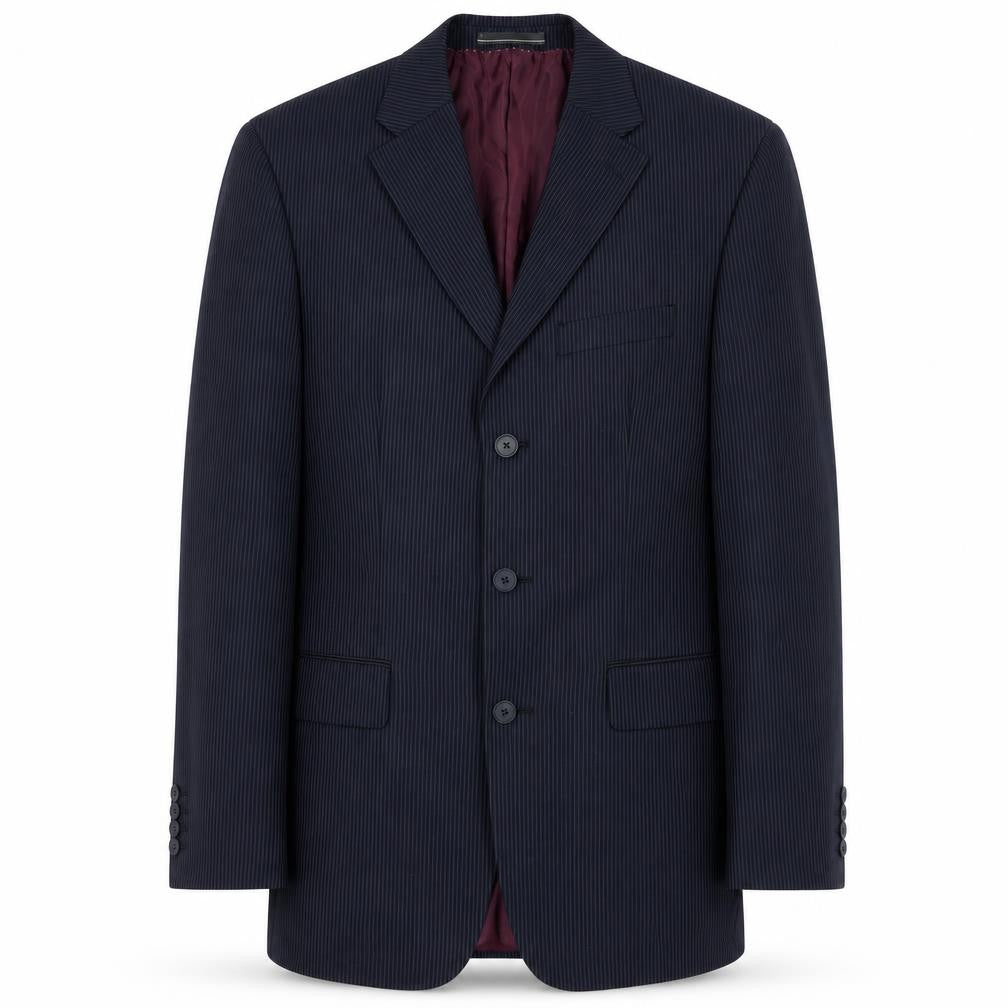 Front view of Greenwoods Men's Black Striped Blazer, size 38R, Formal