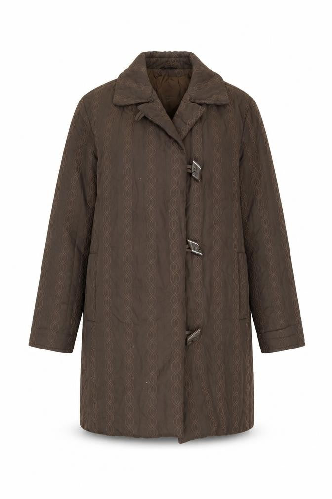 Front view of Klass Women's Brown Trench Coat, size S, Button Closure