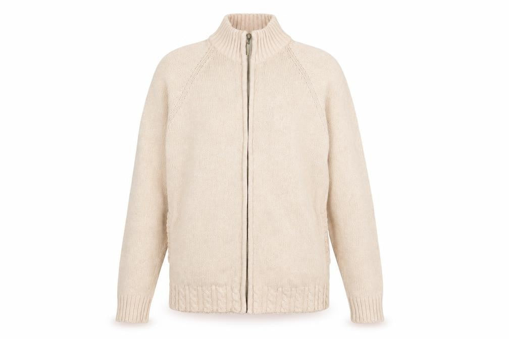 Front view of Jumper Women's Beige Knit Jacket, size S, Full Zip