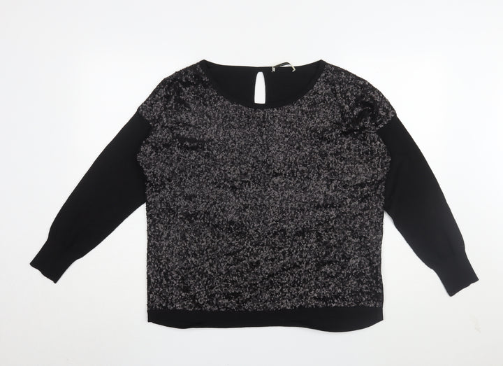 Oasis Women's Black Sequin Blouse M - Party Top