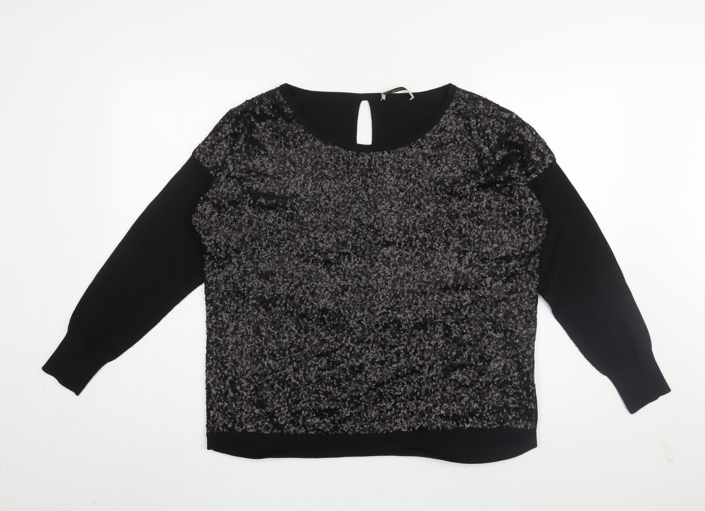Oasis Women's Black Sequin Blouse M - Party Top