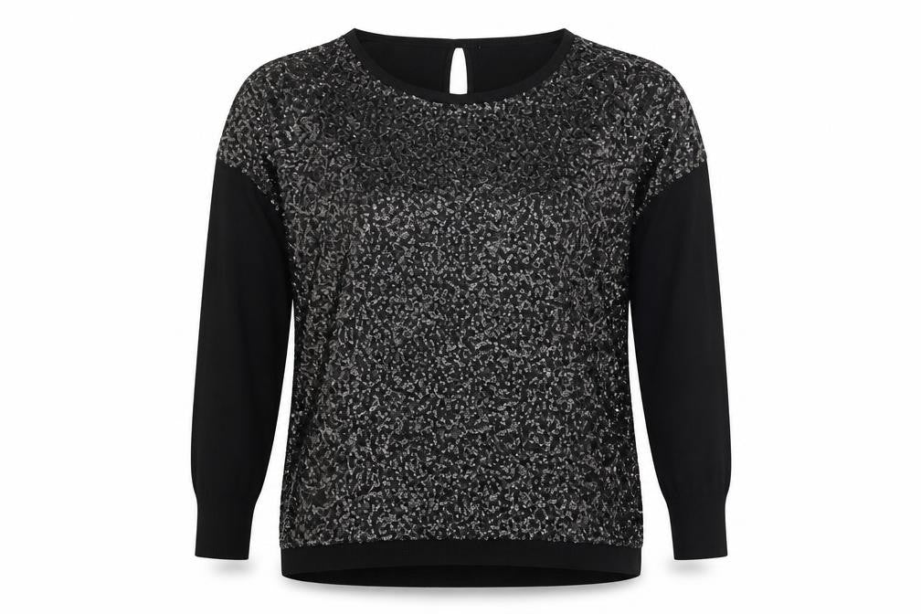Front view of Oasis Women's Black Sequin Blouse M - Party Top