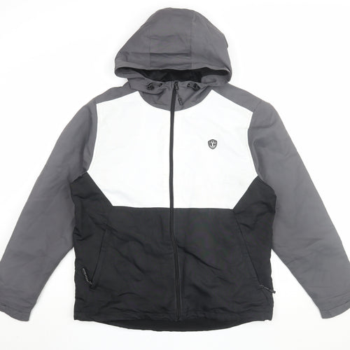 Next Men's Black Grey Jacket M Hooded Windbreaker