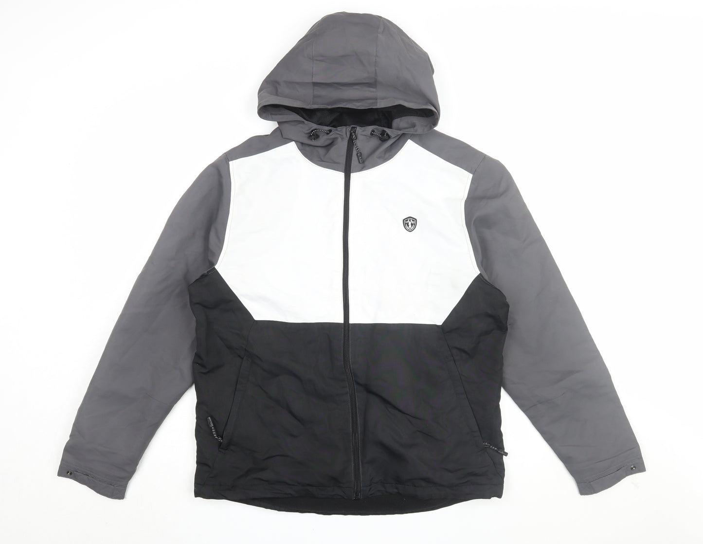 Next Men's Black Grey Jacket M Hooded Windbreaker