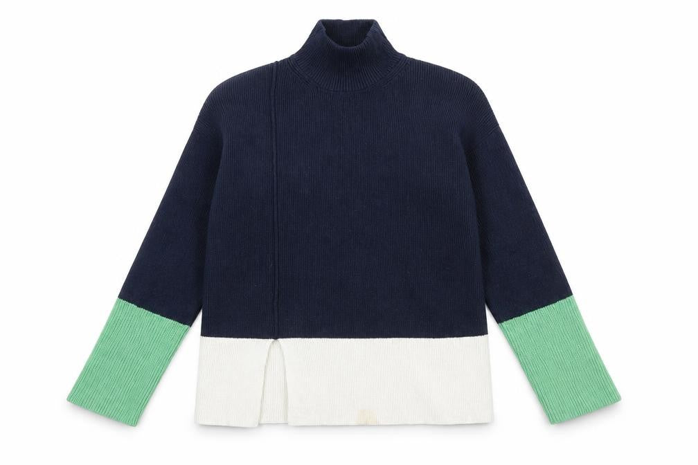 Front view of Marks & Spencer Women's Blue High Neck Pullover - M