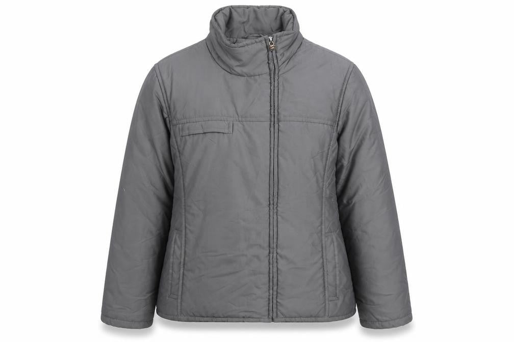 Front view of Cerruti Women's Grey Mid-Length Puffer Jacket, size 12