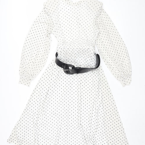 Reserved Women's White Polka Dot A-Line Dress XS
