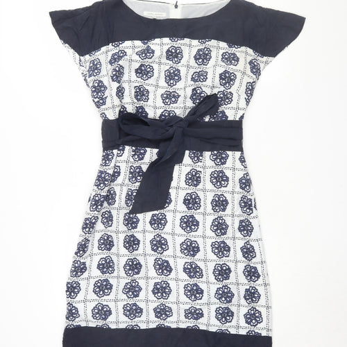 Laura Ashley Women's Blue Geometric Silk Shift Dress Size 12