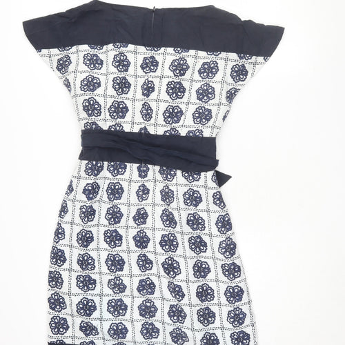 Laura Ashley Women's Blue Geometric Silk Shift Dress Size 12