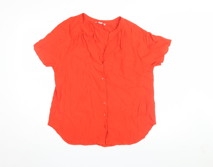 Monsoon Women’s Red Viscose Button-Up Shirt, Size 14