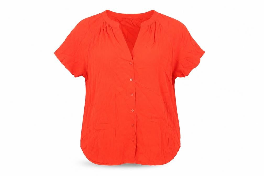 Front view of Monsoon Women’s Red Viscose Button-Up Shirt, size UK 14