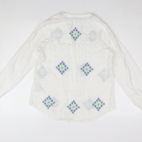 White Stuff Women's White Embroidered Button-Up Shirt, Size 6