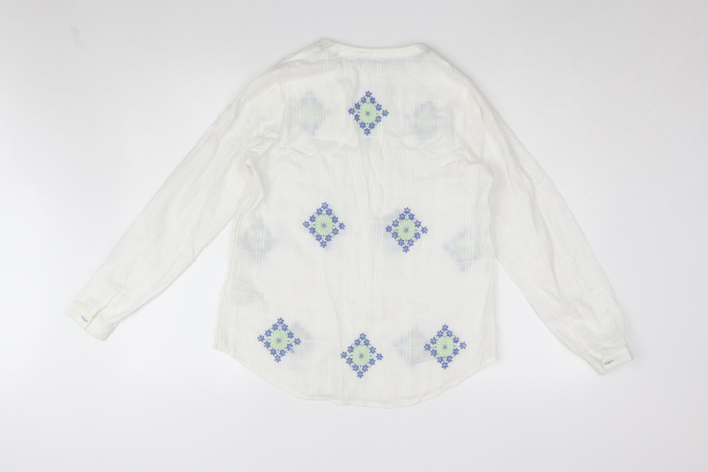 White Stuff Women's White Embroidered Button-Up Shirt, Size 6