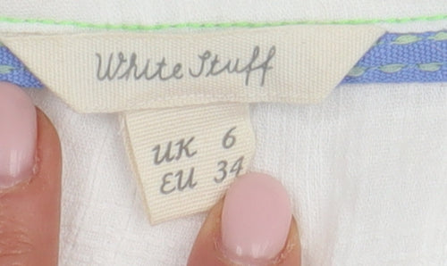 White Stuff Women's White Embroidered Button-Up Shirt, Size 6