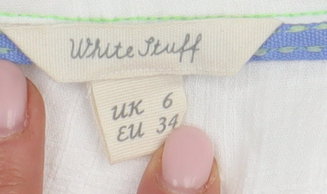 White Stuff Women's White Embroidered Button-Up Shirt, Size 6