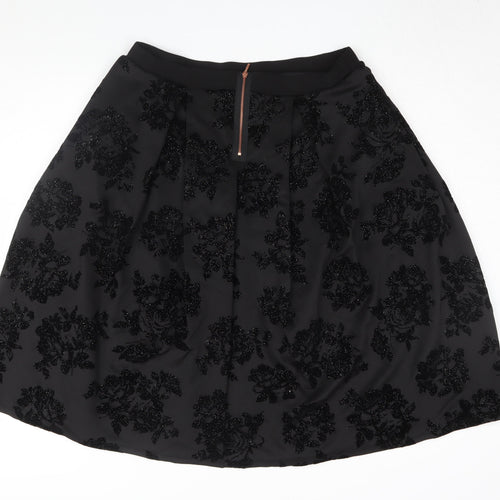 First Avenue Women's Black A-Line Floral Skirt Size 8