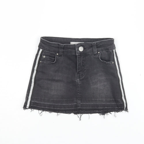 Mintie Girls Black Denim Mini Skirt Size 6 with Frayed Hem
