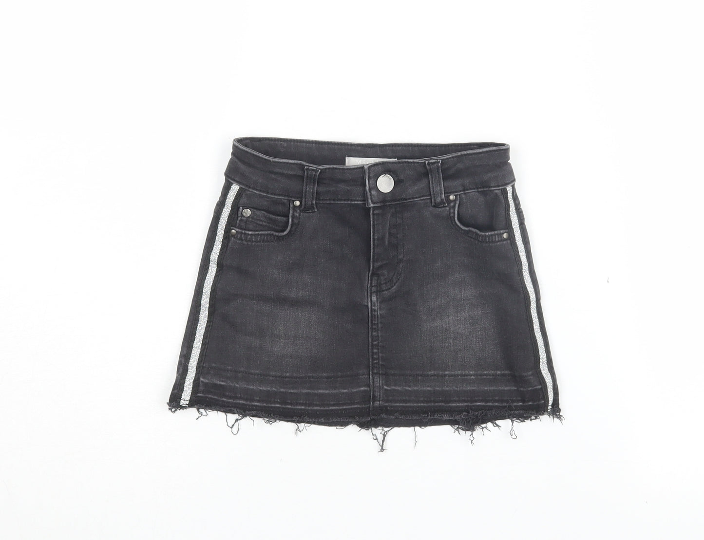 Mintie Girls Black Denim Mini Skirt Size 6 with Frayed Hem