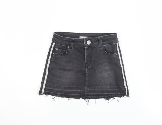Mintie Girls Black Denim Mini Skirt Size 6 with Frayed Hem
