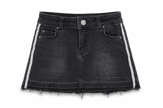 Mintie Girls Black Denim Mini Skirt Size 6 with Frayed Hem
