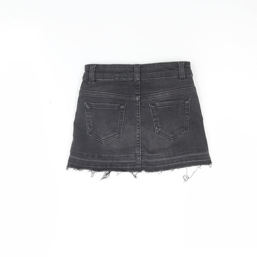 Mintie Girls Black Denim Mini Skirt Size 6 with Frayed Hem