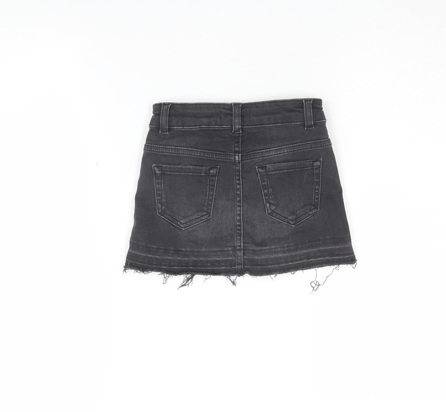 Mintie Girls Black Denim Mini Skirt Size 6 with Frayed Hem