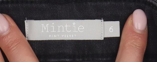 Mintie Girls Black Denim Mini Skirt Size 6 with Frayed Hem