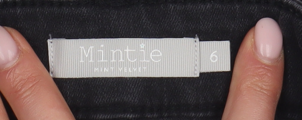 Mintie Girls Black Denim Mini Skirt Size 6 with Frayed Hem