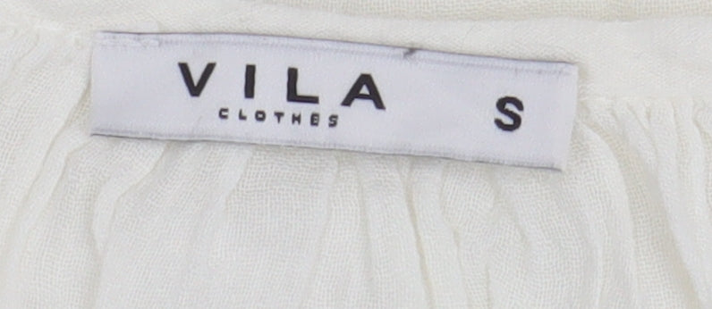 VILA Women's White Cotton Tunic Blouse, Small