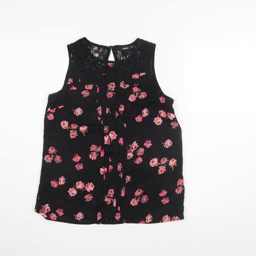 Oasis Women's Black Floral Tunic Blouse Size 8