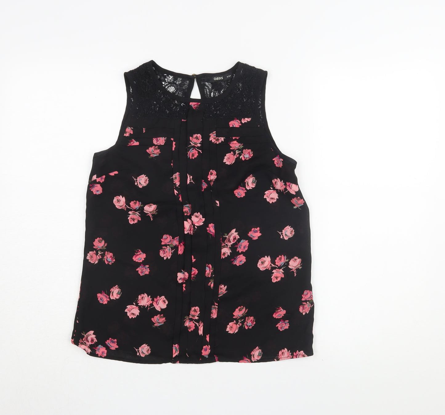 Oasis Women's Black Floral Tunic Blouse Size 8