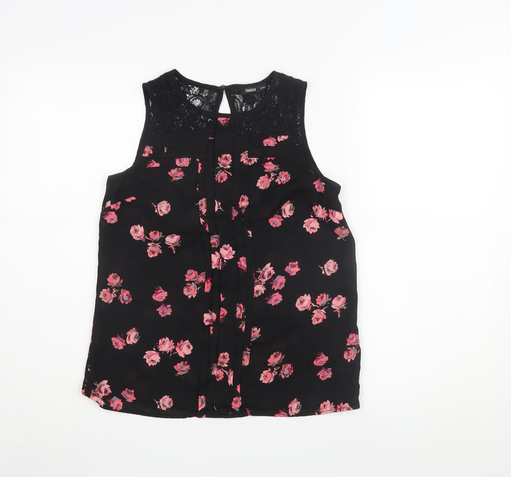 Oasis Women's Black Floral Tunic Blouse Size 8