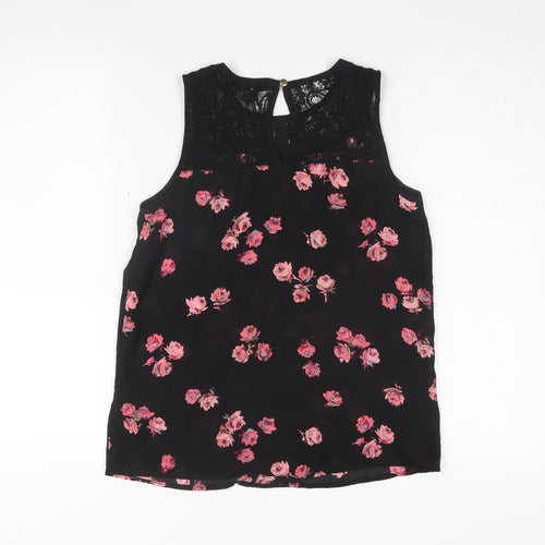 Oasis Women's Black Floral Tunic Blouse Size 8