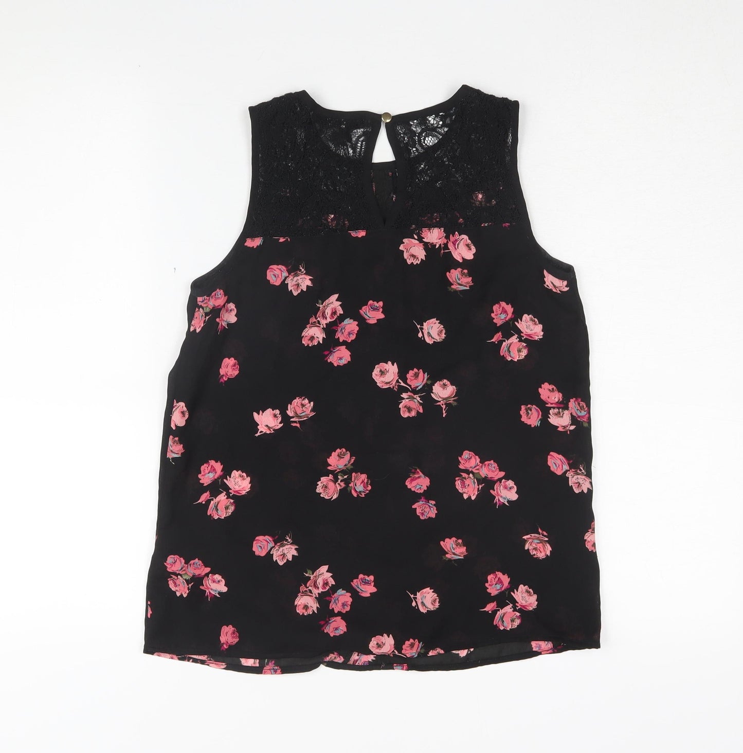 Oasis Women's Black Floral Tunic Blouse Size 8