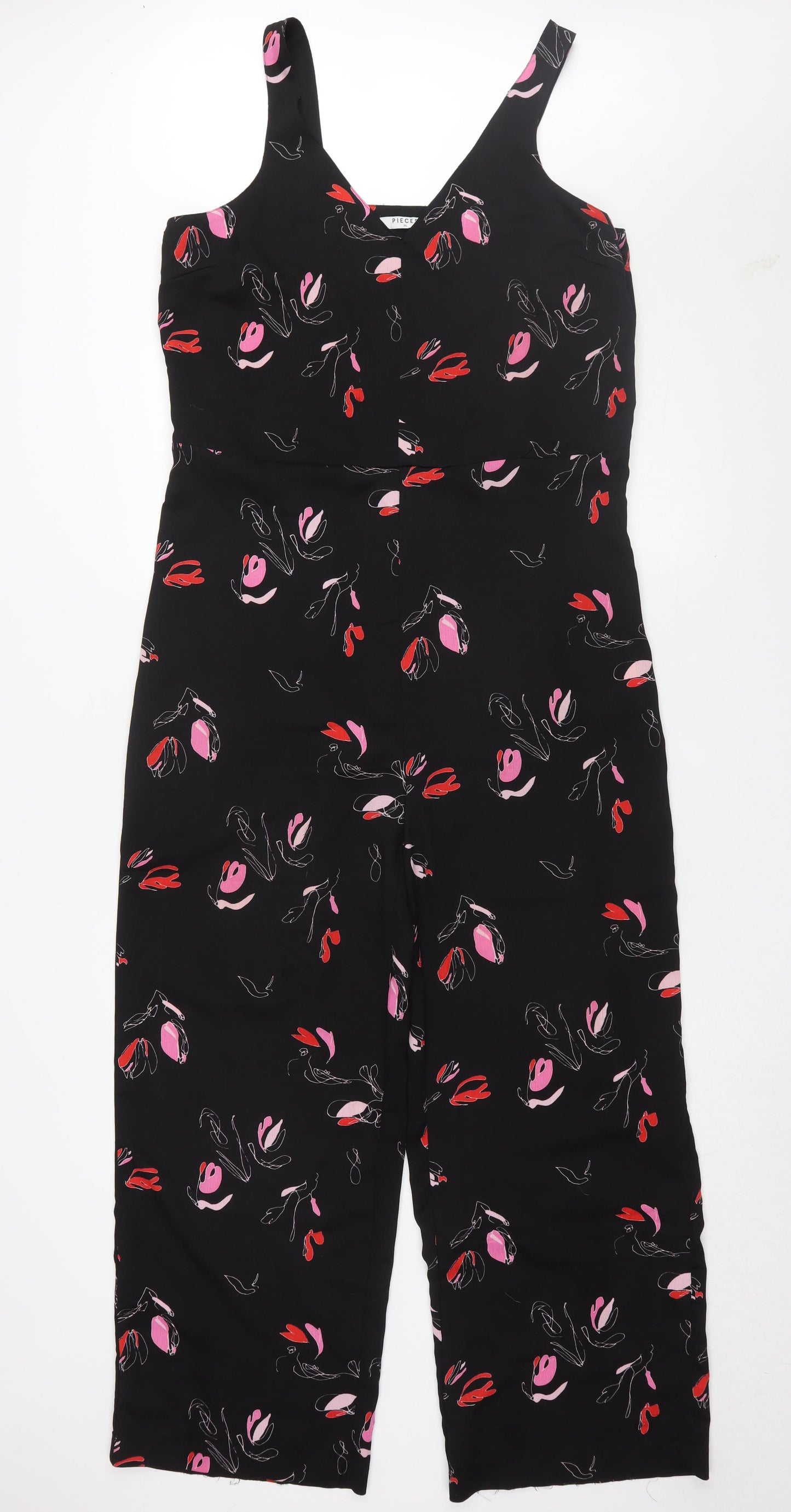 Pieces Women's Black Floral Jumpsuit XL Sleeveless Chic